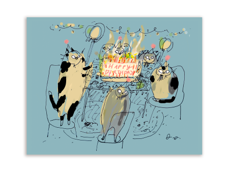 Birthday Cake Cats Blue - Birthday Cat Card Hot on Sale