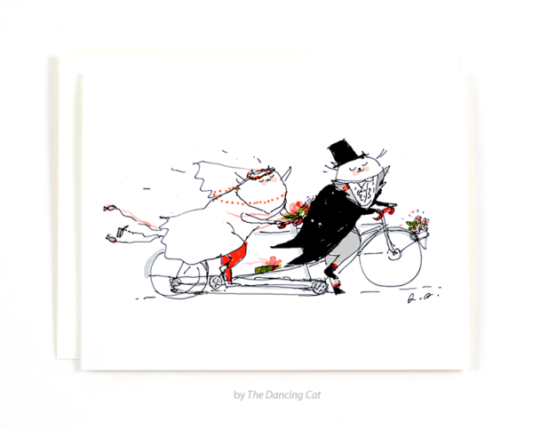 Bike Wedding Cat Card - Tandem Cats Cheap