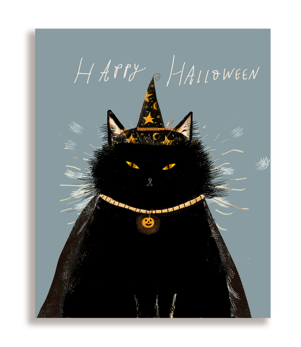 Black Cat Magic Halloween Card Fashion