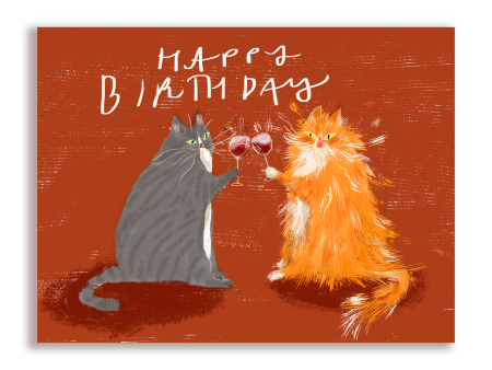 Birthday Wine Cat Card For Discount