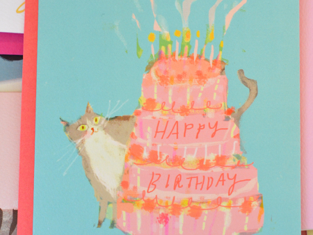 Cake & Cat Birthday Card For Sale